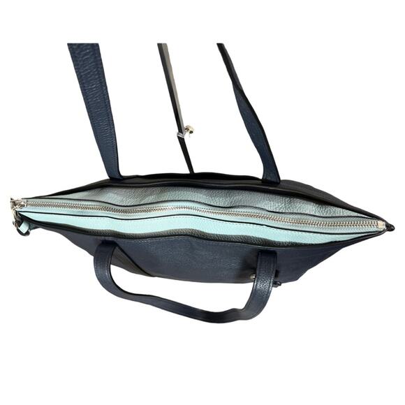 Coach May Navy Blue Pebbled Leather Tote Shoulder Bag Two Tone Light Blue Trim - Picture 7 of 15